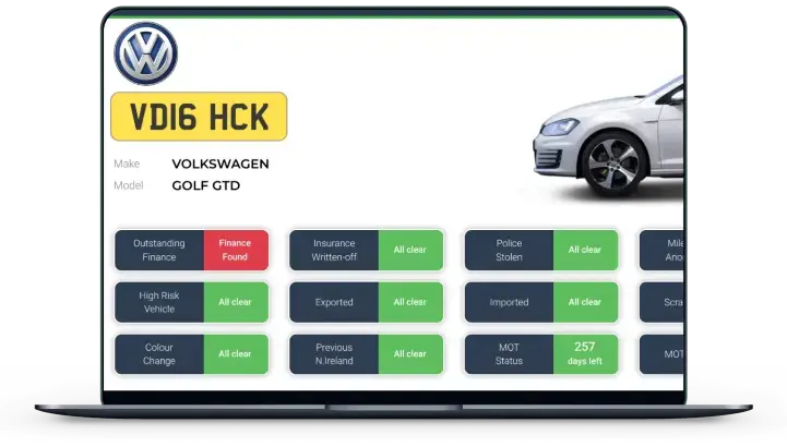 an image of our car check on a laptop where you can see the various results of a car check.